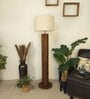 Cedar Wooden Floor Lamp with Jute Shade & Brown Base