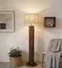 Cedar Wooden Floor Lamp with Jute Shade & Brown Base