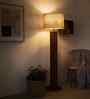 Cedar Wooden Floor Lamp with Jute Shade & Brown Base