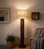 Cedar Wooden Floor Lamp with Jute Shade & Brown Base