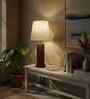Cedar Wooden Table Lamp with Jute Shade & Brown Base