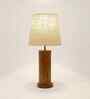 Cedar Wooden Table Lamp with Jute Shade & Brown Base