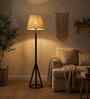 Ceiline Wooden Floor Lamp with Jute Shade & Brown Base