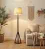 Ceiline Wooden Floor Lamp with Jute Shade & Brown Base