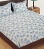 Off White & Blue Floral 300 TC Cotton Double Size Bedsheet With 2 Pillow Covers Celebrations Collection