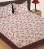 Off White & Magenta Floral 300 TC Cotton Double Size Bedsheet With 2 Pillow Covers Celebrations Collection