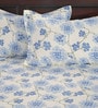 Off White & Blue Floral 300 TC Cotton Double Size Bedsheet With 2 Pillow Covers Celebrations Collection
