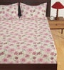 Off White & Magenta Floral 300 TC Cotton Double Size Bedsheet With 2 Pillow Covers Celebrations Collection