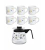 Cello Opalware Tea Set with Glass Pot(Carafe) (set of 6pcs Mugs & 1pc Tea Pot)