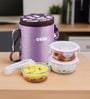 CELLO Trendy Purple Wine Round Glass Lunch Box Set with Jacket