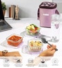 CELLO Trendy Purple Wine Square Glass Lunch Box Set with Jacket