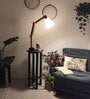 Centaur Wooden Shelf Floor Lamp with Jute Shade and Brown Base