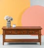 Jasmine Solid Wood Coffee Table With Storage Large In Teak Finish