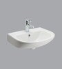Ceramic U-Shape White Wall Mounted Wash Basin (H: 7, W: 20.6, D: 16.4 Inches)