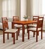 Cera Solid Wood 4 Seater Dining Set In Honey Brown Finish