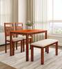 Cera Solid Wood 4 Seater Dining Set In Honey Brown Finish With Bench