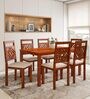 Cera Solid Wood 6 Seater Dining Set In Honey Brown Finish