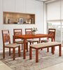 Cera Solid Wood 6 Seater Dining Set In Honey Brown Finish With Bench