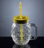 Ceradeco 400 ml Mason Jar set with pineapple design with Straws-set of 4