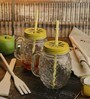 Ceradeco 400 ml Mason Jar set with pineapple design with Straws-set of 4