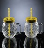 Ceradeco 400 ml Mason Jar set with pineapple design with Straws-set of 4