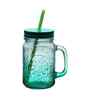 ceradeco Set of 2 Green  Coloured Mason Jar With Metal Lid & Straw 480 Ml Each