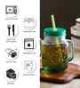 ceradeco Set of 2 Green  Coloured Mason Jar With Metal Lid & Straw 480 Ml Each