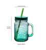 ceradeco Set of 2 Green  Coloured Mason Jar With Metal Lid & Straw 480 Ml Each