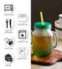 ceradeco Set of 2 Green Frosted Coloured Mason Jar With Metal Lid & Straw 480 Ml Each