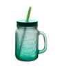 ceradeco Set of 2 Green Frosted Coloured Mason Jar With Metal Lid & Straw 480 Ml Each