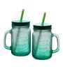 ceradeco Set of 2 Green Frosted Coloured Mason Jar With Metal Lid & Straw 480 Ml Each