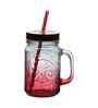 ceradeco Set of 2 Red Coloured Mason Jar With Metal Lid & Straw 480 Ml Each