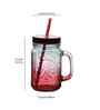 ceradeco Set of 2 Red Coloured Mason Jar With Metal Lid & Straw 480 Ml Each