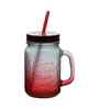 ceradeco Set of 2 Red Frosted Coloured Mason Jar With Metal Lid & Straw 480 Ml Each