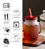 ceradeco Set of 2 Red Frosted Coloured Mason Jar With Metal Lid & Straw 480 Ml Each