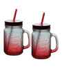 ceradeco Set of 2 Red Frosted Coloured Mason Jar With Metal Lid & Straw 480 Ml Each