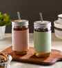 ceradeco Set Of 2 Water Glass With Straw And Lid