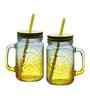 ceradeco Set of 2 Yellow Coloured Mason Jar With Metal Lid & Straw 480 Ml Each