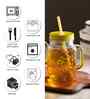 ceradeco Set of 2 Yellow Coloured Mason Jar With Metal Lid & Straw 480 Ml Each