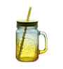 ceradeco Set of 2 Yellow Coloured Mason Jar With Metal Lid & Straw 480 Ml Each