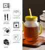 ceradeco Set of 2 Yellow Frosted Coloured Mason Jar With Metal Lid & Straw 480 Ml Each