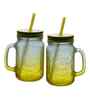 ceradeco Set of 2 Yellow Frosted Coloured Mason Jar With Metal Lid & Straw 480 Ml Each