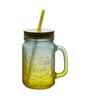 ceradeco Set of 2 Yellow Frosted Coloured Mason Jar With Metal Lid & Straw 480 Ml Each