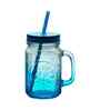 ceradeco Set of Blue  Coloured Mason Jar With Metal Lid & Straw 480 Ml Each