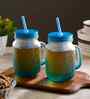ceradeco Set of Blue Frosted Coloured Mason Jar With Metal Lid & Straw 480 Ml Each