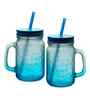 ceradeco Set of Blue Frosted Coloured Mason Jar With Metal Lid & Straw 480 Ml Each