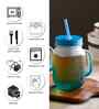 ceradeco Set of Blue Frosted Coloured Mason Jar With Metal Lid & Straw 480 Ml Each
