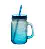 ceradeco Set of Blue Frosted Coloured Mason Jar With Metal Lid & Straw 480 Ml Each