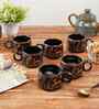 Set of 6 Ceramic Black Designed Tea Cups