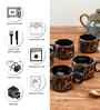 Set of 6 Ceramic Black Designed Tea Cups